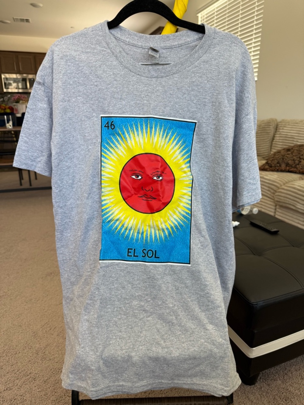 Gildan Gray Tee with El Sol Sun Graphic - Red, Yellow, Blue